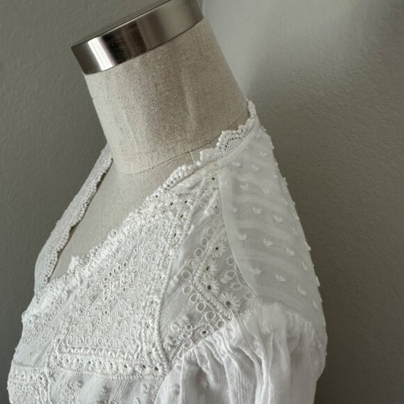 Zara White Swiss Dot Long-Sleeve Embroidered Boho Mini Dress Intricate Lace S - Picture 7 of 14